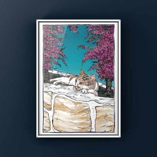 Greek Bougainvillea Cat Print