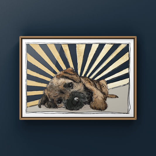 Border Terrier Puppy Gold Leaf Print