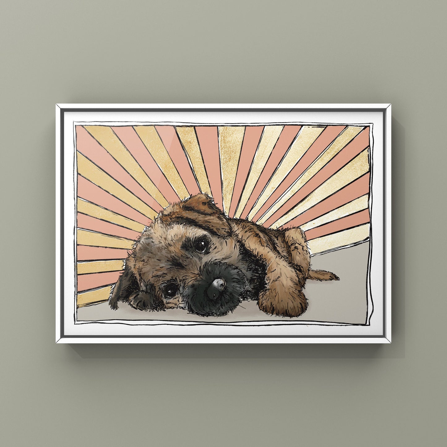 Border Terrier Puppy Gold Leaf Print