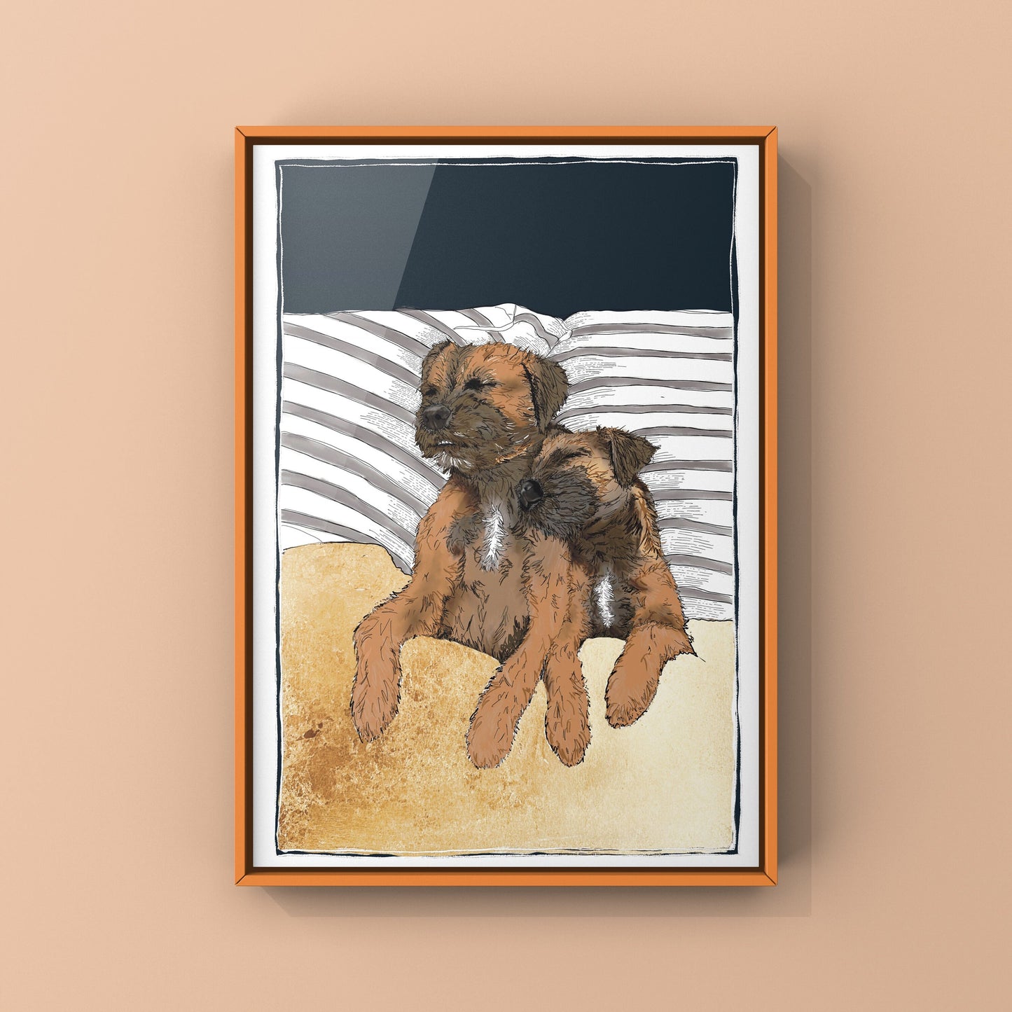 Border Terrier Duo Gold Leaf Print