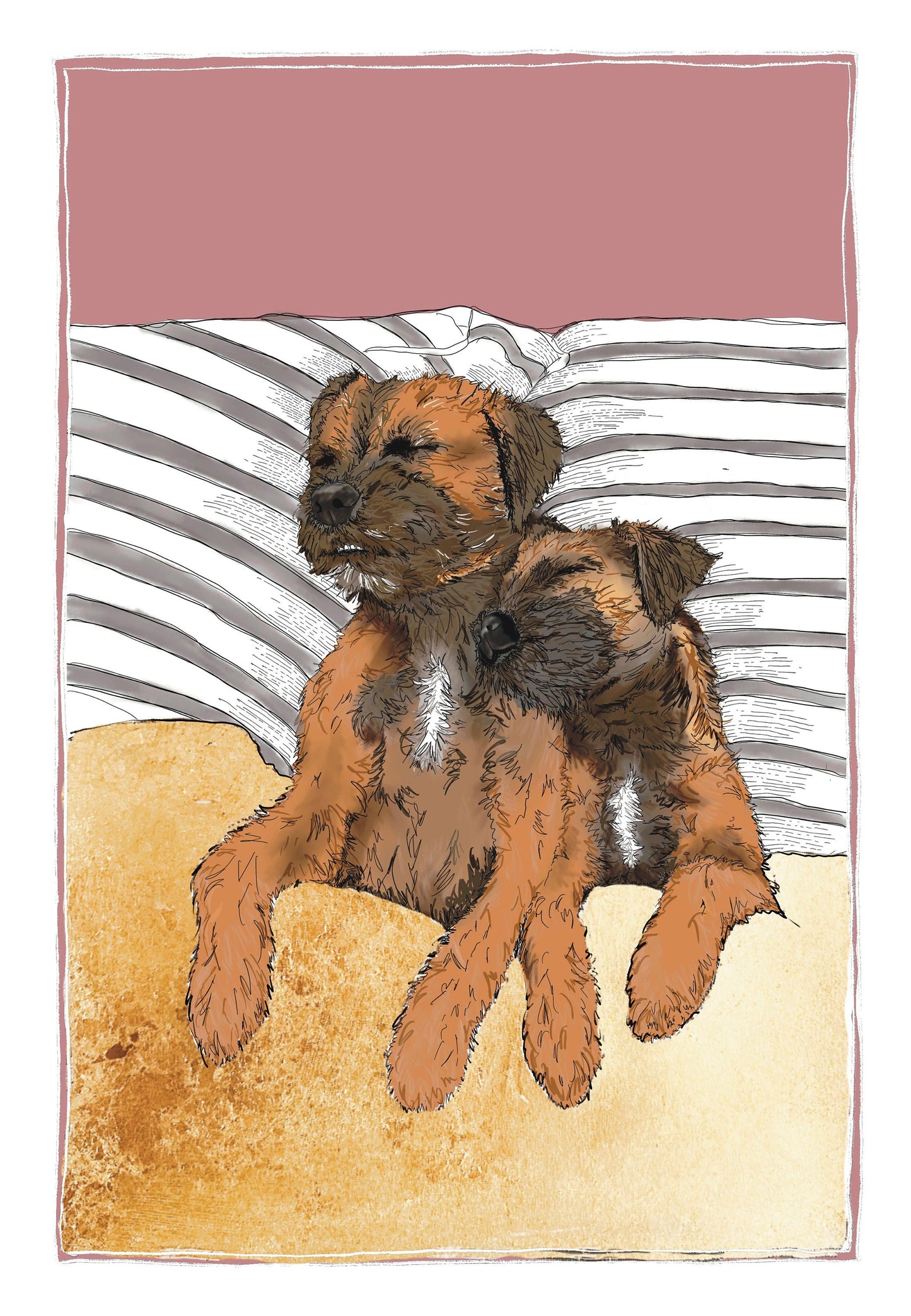 Border Terrier Duo Gold Leaf Print