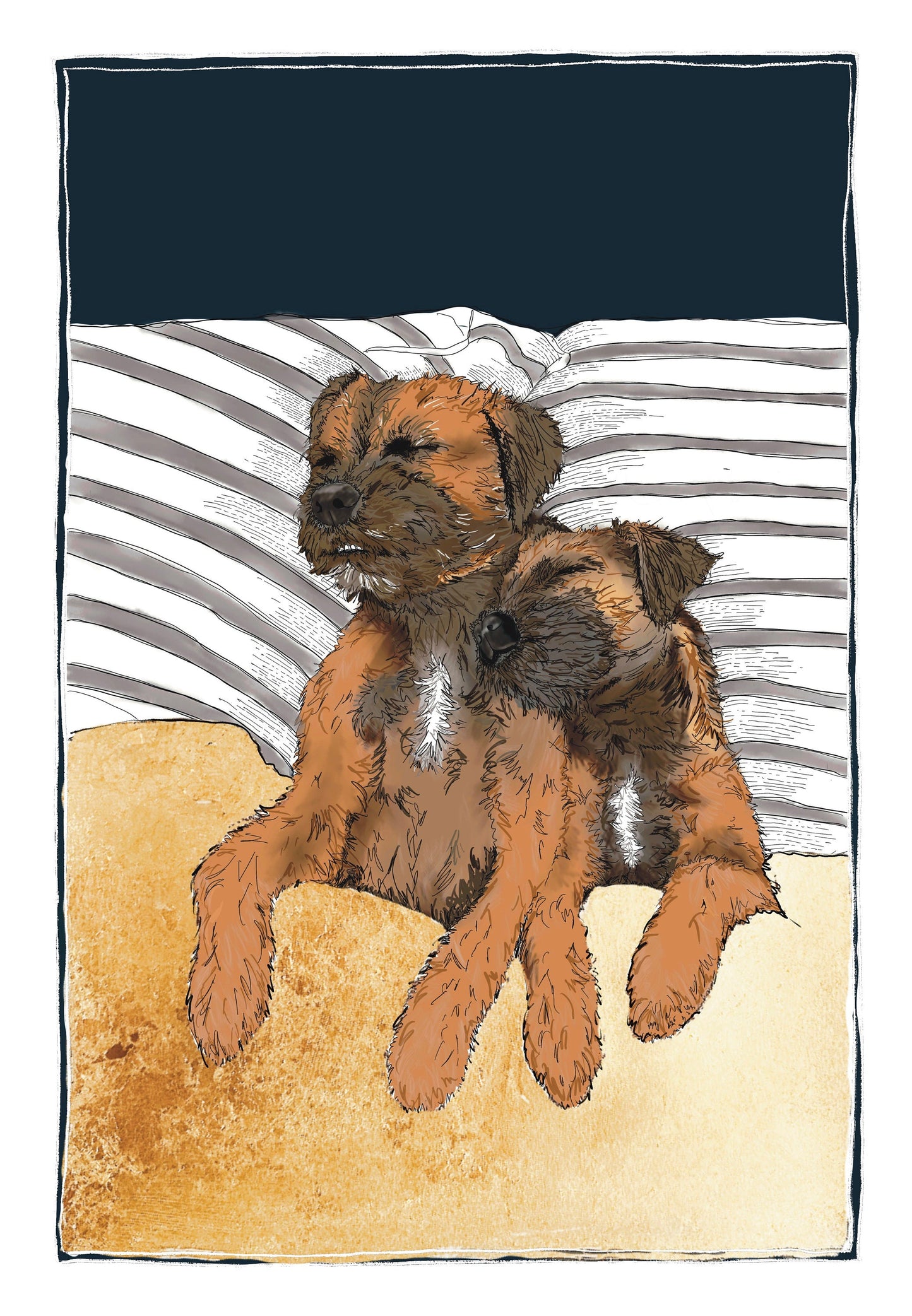 Border Terrier Duo Gold Leaf Print